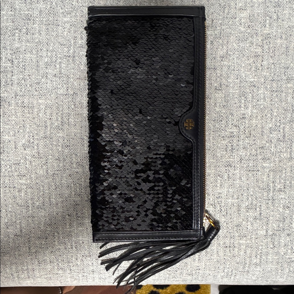 Tory Burch Black Sequin Clutch
